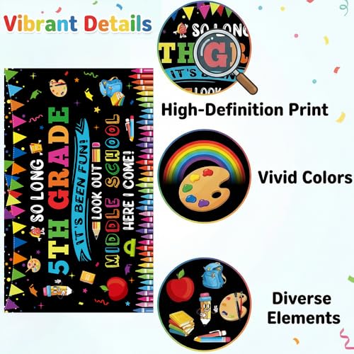 So Long 5TH Grade It's Been Fun Look Out Middle School Here I Come Backdrop, 72 x 44 Inch Large 5TH Grade Graduation 2026 Banner for Elementary School Grad Party Decorations by AcpopbM - Used condition - Image 7