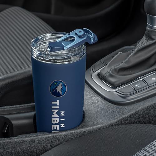 Image of Rico Industries NBA Basketball Minnesota Timberwolves Navy 24oz Stainless Steel Tumbler with Lid and Dual Functioning Lid