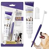 Spazzolino e Dentifricio per Cani(Dentifricio al Gusto di Manzo 70g+Setole Morbide+Spazzolino da Dito),Kit Pulizia Denti Cane,per Una Pulizia,Anti-Placca e Anti-Tartaro