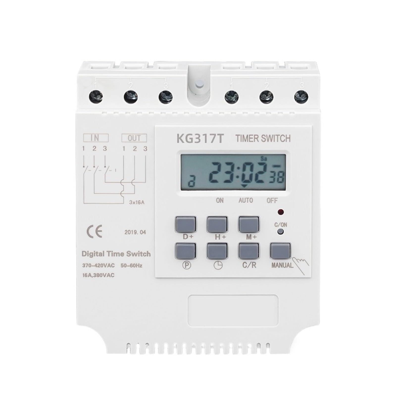Minuteur triphasé 380V interrupteur horaire programmable pour tableau électrique