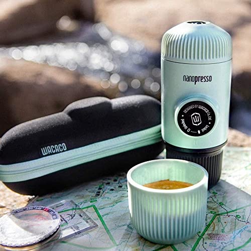 WACACO Nanopresso Portable Espresso Maker Bundled with Protective Case, Upgrade Version of Minipresso, Mini Travel Coffee Maker, Perfect for Camping, Travel and Office (Arctic Blue), BaregAB