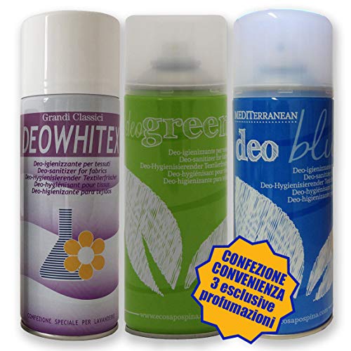 RAMPI Spray antipolillas Tris Deo Whitex Deo Blue Deo Green – Salvattejidos, antiolores, higienizante ideal para tejidos ambientales, coches, tiendas de campaña, hoteles, gimnasios y zapatos