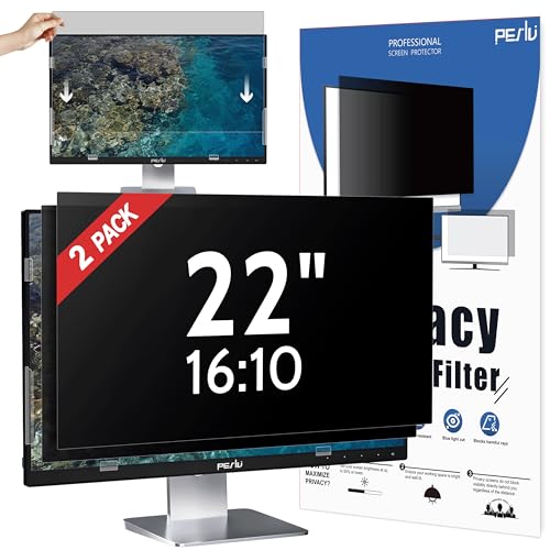 Peslv [2-Pack] 22 Inch Privacy Screen for Computer Monitor 16:10 Aspect Ratio Eye Protection Anti Blue Light Glare Shield 22inch Removable Black Blackout Anti Spy Desktop Security Private Filter
