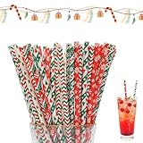 50 Stück Weihnachten Papierstrohhalme, Strohhalm...