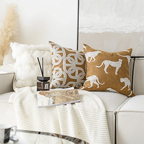 Croker Horse SB-122 20X20'' Inches Throw Pillow Cushion Cover - Leopard Cheetah Pattern Chenille Jacquard Embroidery Luxury Modern Fashion Style Couch Sofa Pillow Cover thumb #1