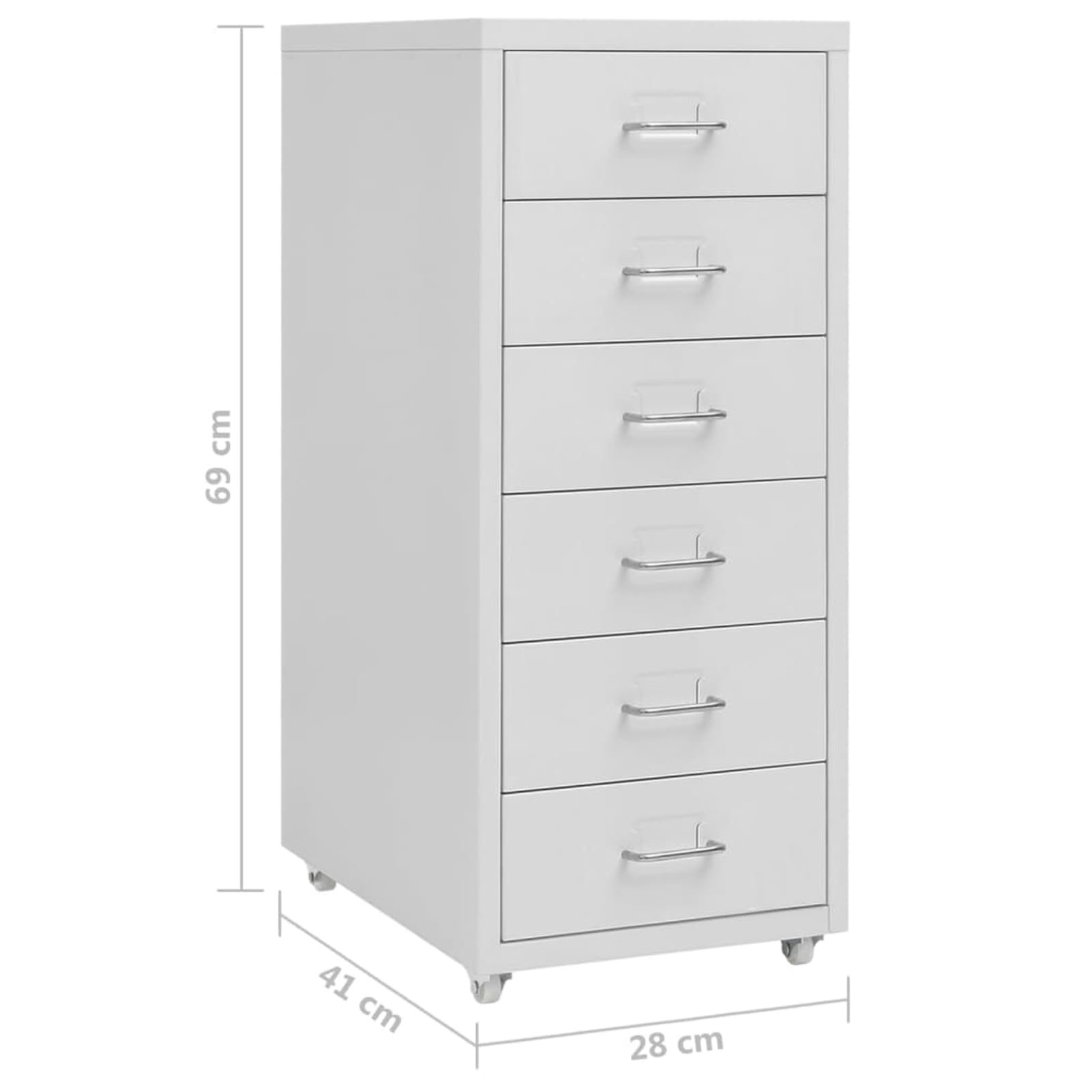 Homgoday Metall Aktenschrank mit Rollen Grau 28x41x69 cm 6 Schubladen Büroschrank für Aktenordnung und Büroorganisation 335917