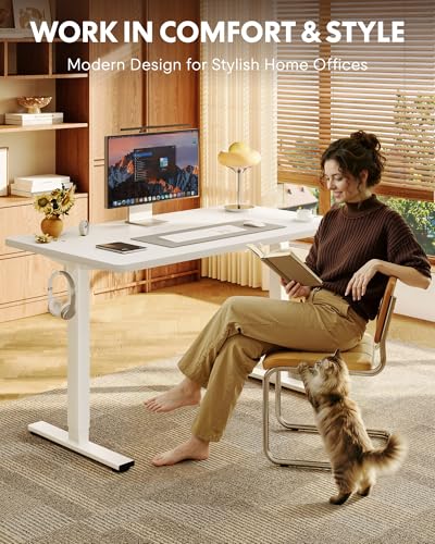 Image of FLEXISPOT EN1 One-Piece Standing Desk with 1-Inch Thick Seamless Desktop, 55 inchx28 inch Electric Height Adjustable Desk for Home Office, Multi-Monitor Setups & Easy Assembly, White