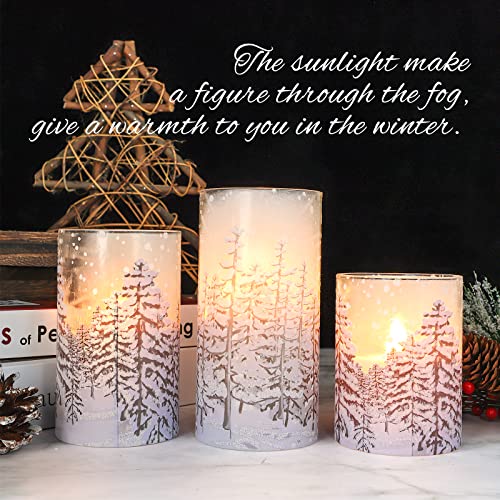 Revelbunny Christmas Tree Flameless Candles, Flickering Battery Operated Led Candles With Remote Timer, Snowflake Iced Glass Pillar Candles For Holiday Party Home Decoration Christmas Gifts, Set Of 3 #TOP2