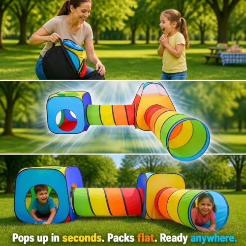 NUBUNI 4 in 1 : Spielzelt Kinderzelt : Babyzelt mit krabbeltunnel : Teiliges Bällebad : Spielzelt Babyzelt : Spielhaus mit Zelt Tasche und Tunnel : Mehrfarbig B