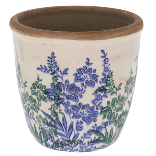 Shudehill Giftware Indian Garden Pretty Floral Blue and White Design Planter Pot - Small or Large (Small)