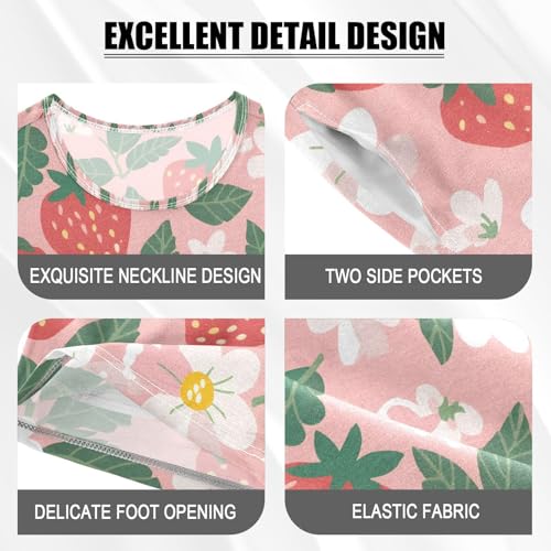 ALAZA Strawberry Floral Blossom Pajamas Set Short Sleeve Cotton Sleepwear Summer Pjs 2 Piece 5-14Y4