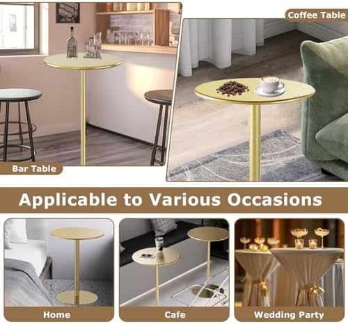 Tall Round Bar Table with Metal Base, Counter Height Bistro Pub Table, Circular Cocktail Dining Table for Kitchen, Restaurant, Living Room, Leisure Sofa Side Table
