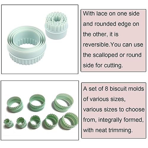 NentMent 8 Pack Round Cookie Cutters Dumpling Skin Press Cutter Double-Sided Blades Plain & Crinkled Edge Stamp Mold for Dumpling Wrapper Pastry Scone Fondant Biscuit Cooking Baking Tool (8 Sizes)