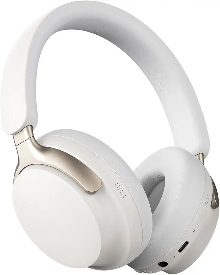 Fones de Ouvido Bluetooth 5.4, Headphone Bluetooth com Cancelamento de Ruido Ativo ANC, Suporte Chamadas de Voz, Certificação Hi-Pure Audio, 40 Horas de Reprodução (Branco)