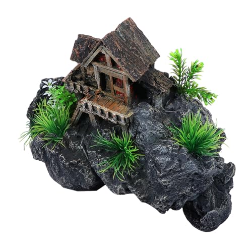 ifundom Nido De Rocas Simulado Casa Decoración De Tanques Decoración del Acuario Pecera Bomba Pecera Adornos De Paisaje De Acuario Condujo Pecera Acuario Grey Resina