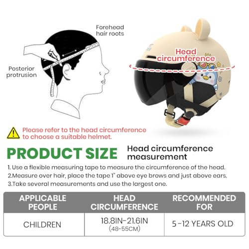 Image of Proberos Kids Bike Helmet for Boys & Girls Ages 5-12, UV400 Sun-Proof Goggle Lightweight Cartoon Bike Helmet with Detachable Ear Guards, Adjustable Chin Strap, Cushion Liner Design, Beige