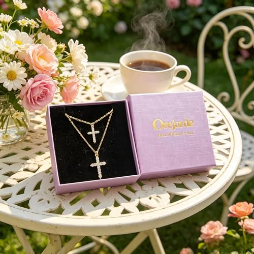 Gold Plated Cross Necklace Women Dainty Layered Cubic Zirconia Cross Pendant Necklaces - image 7