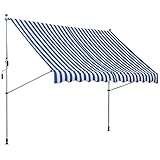 Outsunny Markise mit Faltarm, Klemmmarkise, Gelenkarmmarkise, Sonnenmarkise mit Handkurbel, Sonnenschutz, Alu 3x1,5m Blau