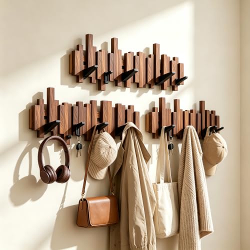 Perchero de pared de madera para abrigos con ganchos modernos de piano 7