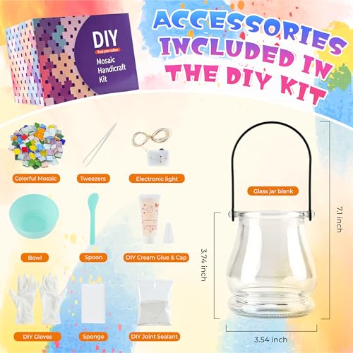 Joyclub DIY Mosaic Candle Holder Kit Mosaic Kits for Adults and Kids Stained Glass Tealight Candle Holder with Handle for Home Lighting Decor Girls Birthday Craft Gifts