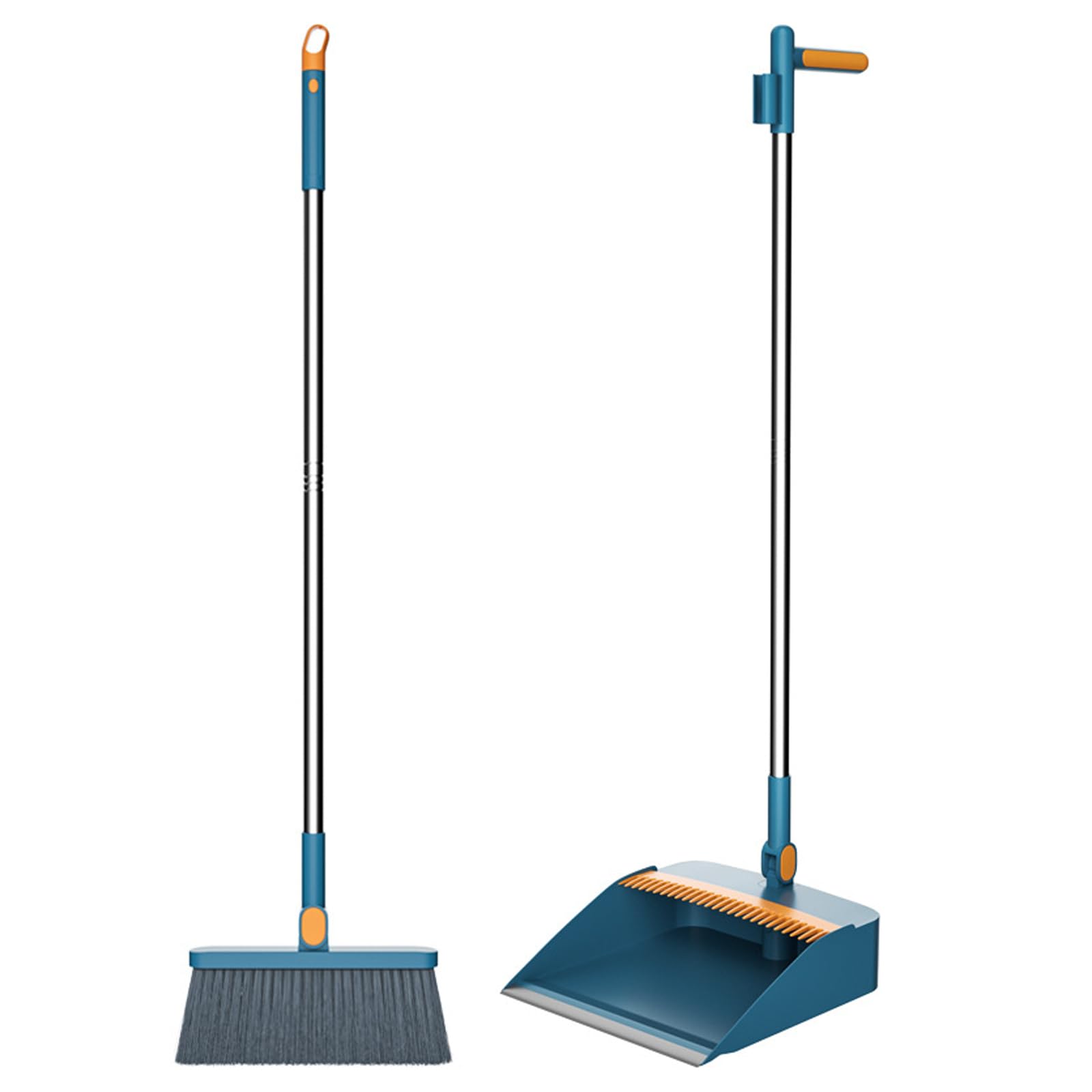 Hbbgdiy Broom and Dustpan Set with 180° Rotating Long Handle, Upright Stand Up Dustpan and Soft Bristle Broom Combo with Cleaning Teeth for Home, Kitchen, Office Floor
