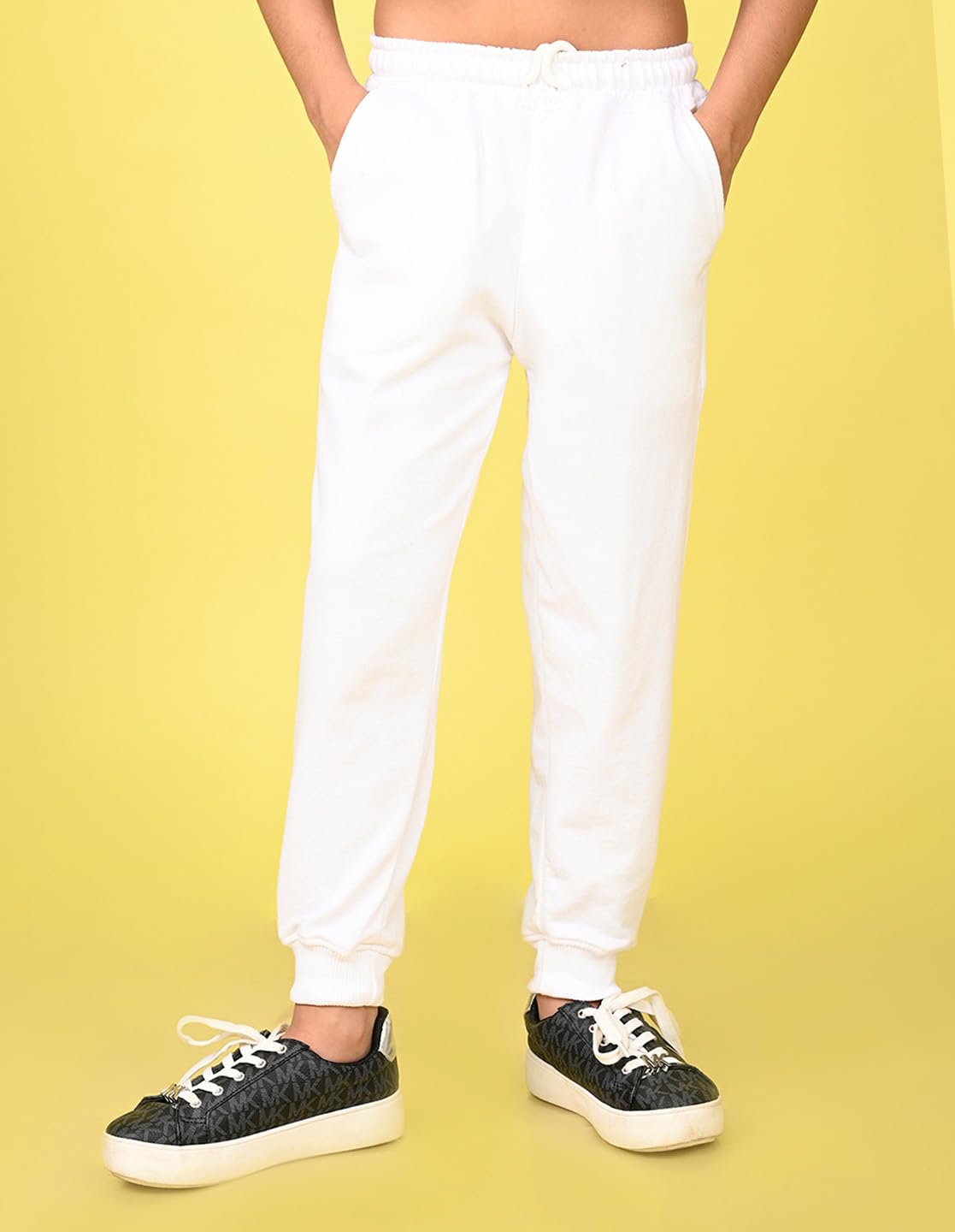 Nusyl Girl's Solid White Cotton Blend Lounge Wear Straight Fit Trackpants with Side Pockets | Girl's Ankle Length Regular Fit Winter Jogger Track Pants - Image 6 thumbnail