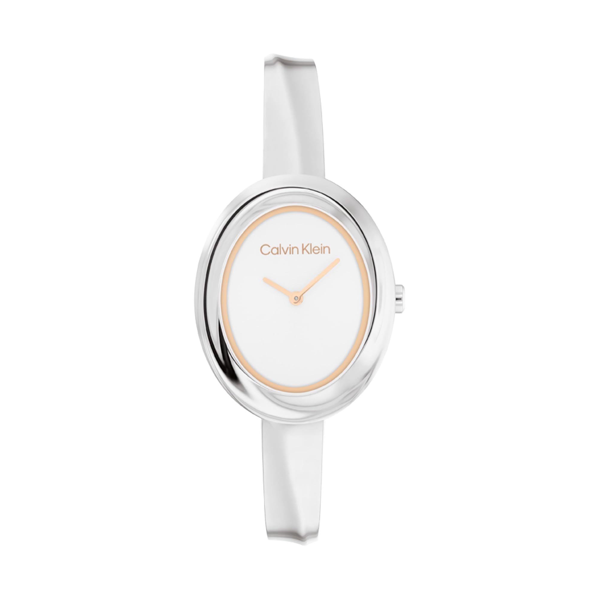 Calvin Klein Two Hand Quartz Movement Watch for Women Twisted Bezel Collection with Silver Stainless Steel Bangle Bracelet - 25100055