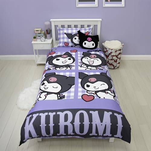 Hello Kitty offiziell lizenziert Rebel Design Single Bettbezug Set | Reversible 2-seitige Kuromi Bettwäsche einschließlich passender Kissenbezug | Perfekt für Kinder Schlafzimmer | Polycotton