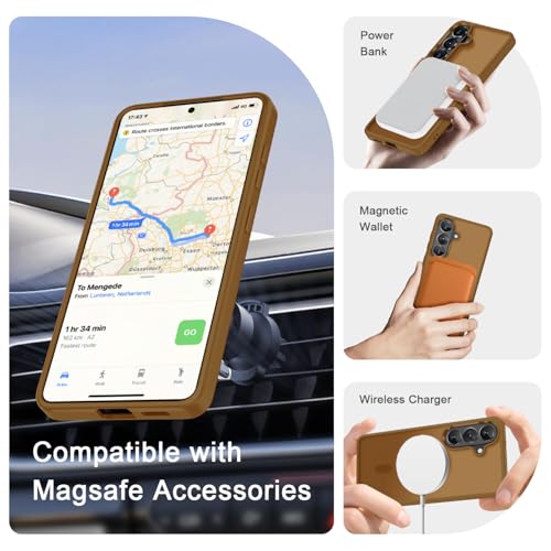 Image of YENAPOON for Samsung Galaxy S26 Case, Matte Magnetic Phone Cover, Brown | Fit for MagSafe, Screen Protector included, Shockproof Military Grade Protection, Translucent Frosted Back