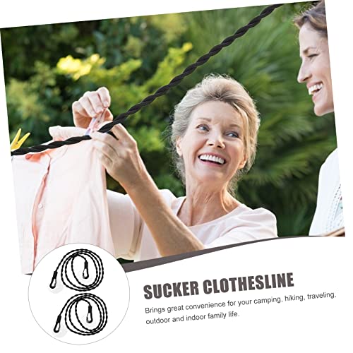 CLISPEED 1set Portable Clothesline Indoor Haves Prop Suction Outdoor Clothesline Portable Clothes Drying Rope Hanging Laundry Portable Clothes Line Proof Washing Wind Black Elastic Rope 2pcs - Image 5