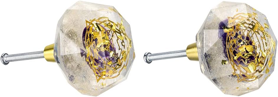 Lpraer 2Pcs Resin Crystal Knobs with Amethyst Decorative Stone Drawer Pulls Cabinet Knob for Kitchen Cupboard Dresser Closet Wardrobe