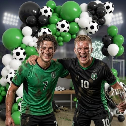 Image of 181Pcs Soccer Balloon Garland Arch Kit -Green White Black Soccer Party Decorations 18 12 10 5 Different Sizes Latex Party Balloons for Birthday World Football Boys Sports Theme Decorations 86