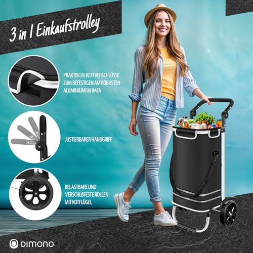 Dimono® Einkaufstrolley Klappbarer 3 in1 Trolley zum Einkaufen; 56 Liter inkl. Kühlfach; Transportwagen Shopping-Trolley Einkaufswagen Einkaufstasche (Schwarz) – Bild 4