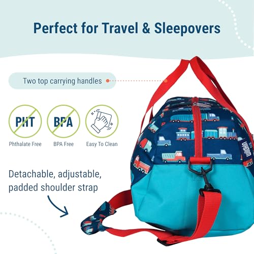 Image of Wildkin Kids Overnighter Duffel Bag - Carry-On Travel Bag for School & Sleepovers, Lightweight, Durable, Boys & Girls Ages 4-15 - Transportation
