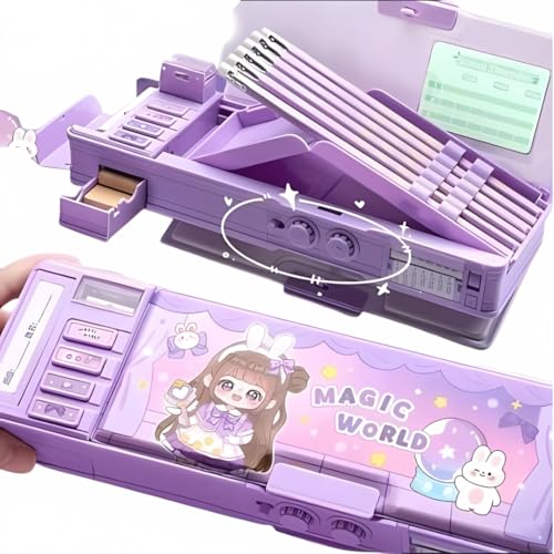 Image of Storio Plastic Magical World Password Lock Double Sided Compass Box for Kids, Pencil Case for Boys & Girls, Aesthetic Stationary Items, Themed Pencil Case Return Gifts, Multicolor