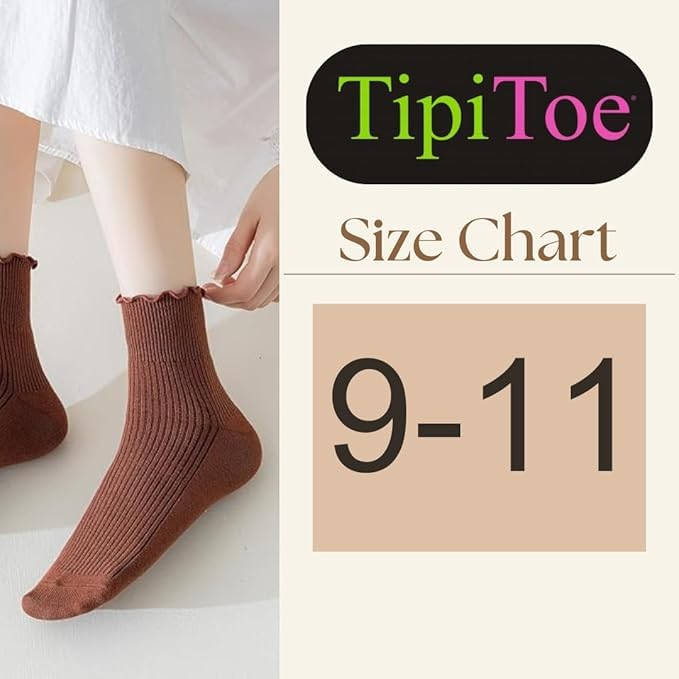 Tipi Toe Womens 3 Pairs Turn-Cuff Solid Lettuce Edge Lightweight Quarter Length Ruffle Socks Size 9-112
