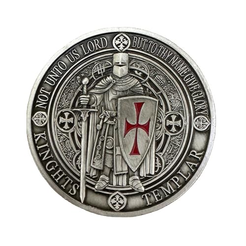 BirchRiver Knights Templar Award, 3D Knight with Sword & Shield, Engraved Motto 'Non Nobis Domine, Non Nobis, SED Nomini Tuo Da Gloriam' (Silver Color)