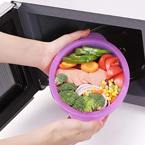 Microwave Steamer Cooker Collapsible Bowl-Silicone Steamer Cookware With Handle Lid For Vegetables Fish Prep Meal Food With Removable Rack Bpa Free, Easy To Store, Freezer & Dishwasher Safe, Purple #TOP1