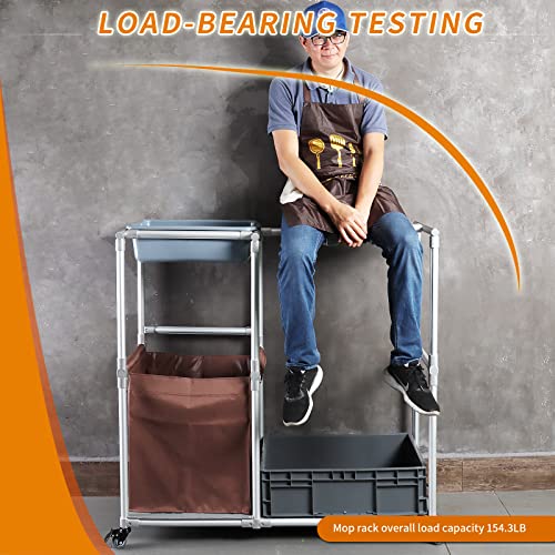 Janitorial cart Rolling Cleaning cart on Wheels for Cleaning Supplies Housekeeping Station Broom and mop Organizer - Thumbnail 6