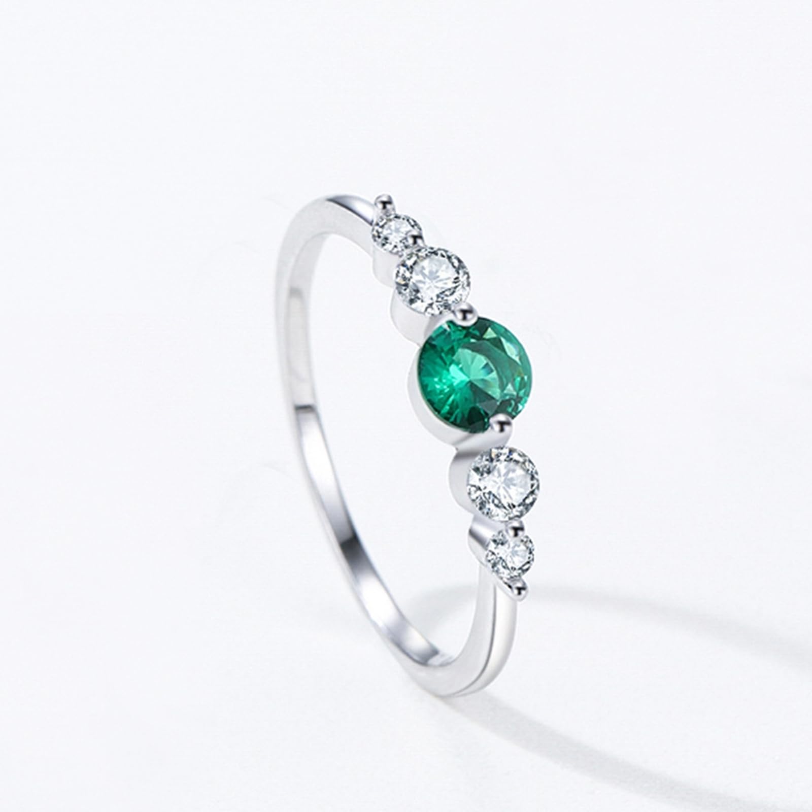 Anillo de boda de oro real con esmeralda creada de 0,3 ct, anillo de boda de oro blanco, elegante anillo de compromiso para mujer