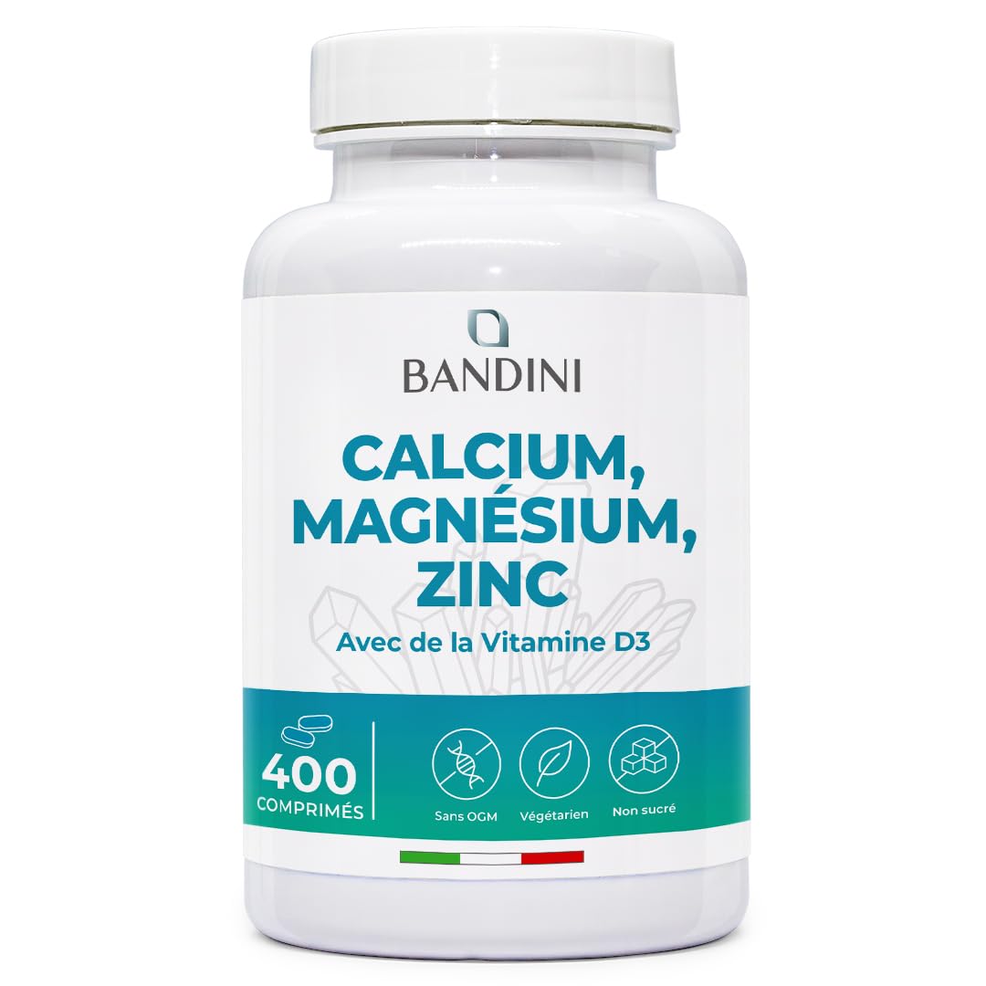 Bandini® Calcium Magnésium Zinc Vitamine D3 + K2 MK7 | 400 comprimés | Avec Cuivre, Sélénium, Manganèse & Bore | Complexe Multivitamines et Minéraux hautement assimilables | Os, muscles, peau, cheveux