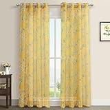 XTMYI Yellow Curtains 84 Inch Length 2 Panels Set,Sheer Pastel Mustard Spring Decor Hummingbird Grand Millenial French Country Chinoiserie Vintage Curtains for Living Room 84 Inches Long