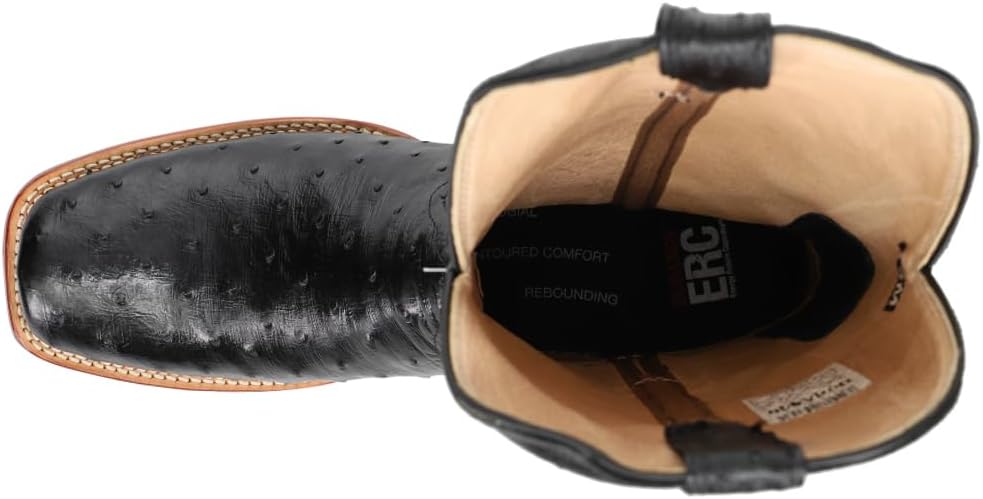 Durango Mens Full-Quill Midnight 12 Inch Ostrich Square Toe Casual Boots Mid Calf - Black 8 Wide Midnight