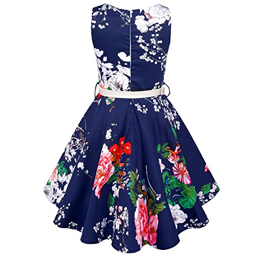 Girls Vintage Dresses Girls' Special Occasion Dress 50S Retro Kids Dresses Swing Rockabilly Sleeveless, Navy Floral, Size 12 #TOP3