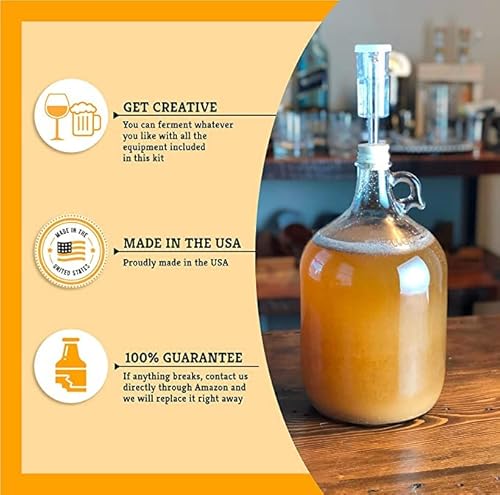Craft A Brew - Fermentation Jug 1-Pack - For Home Brewing - Includes 1 Gallon Glass Fermenter Jugs, Airlocks, And Silicone Stopper #TOP3