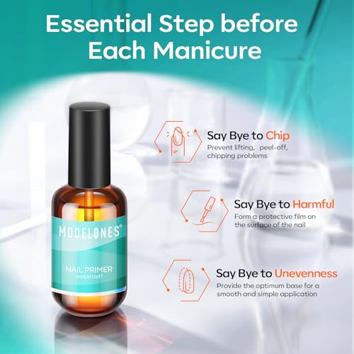 Image of modelones Nail Primer Top Coat, 15 ml Acid Free No Lift Bond Primer, Hema-Free Bonder for Gel Polish Nail Supplies Set