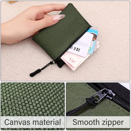 2PC Small Coin Purses, Simple and Waterproof Nylon Contrasting change purse with Zipper that Can Store Credit Cards, Change, Coin and Keys (Yellow+Military Green)3