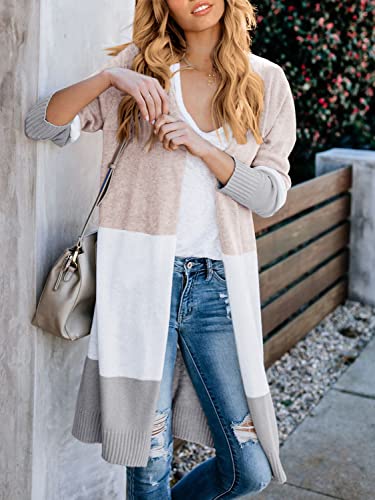 Lovaru Womens Boho Open Front Cardigan Colorblock Long Sleeve Loose Knit Lightweight Sweaters2