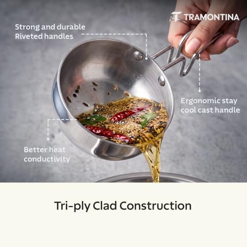 Image of TRAMONTINA Aeion 12cm Tri-Ply Stainless Steel Tadka Pan