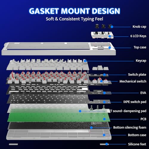 Image of darkFlash K87PRO TKL Mechanical Keyboard with 6 LCD Stream Control Keys & 3 Media Knobs - Gasket Mount, Hot-Swappable RGB Gaming & Streaming Macro Keyboard for PC & Mac (White)